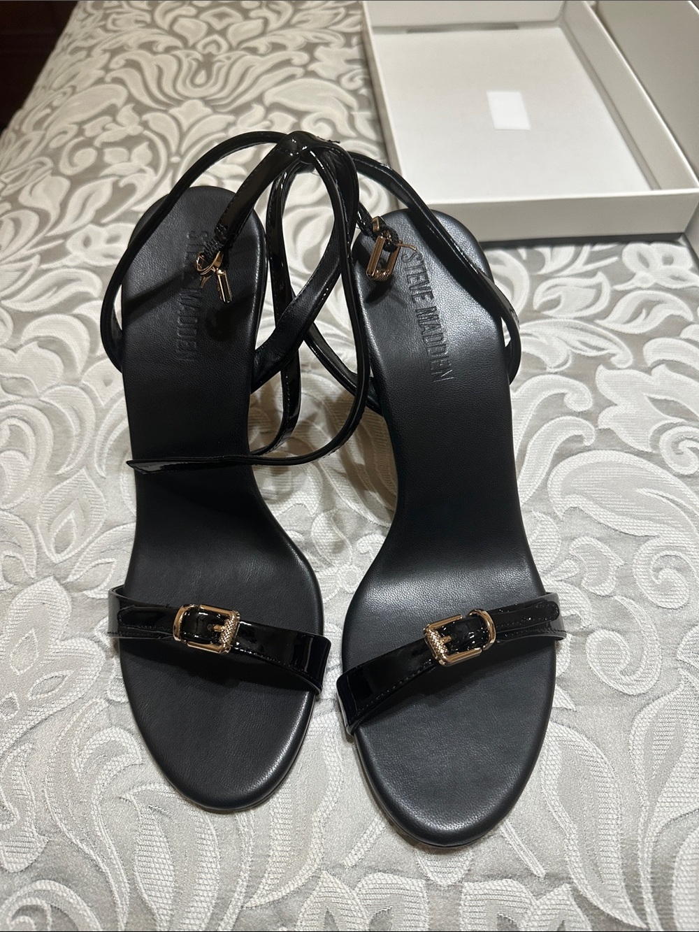 Steve Madden Black Patent Lace-Up Buckle Heels